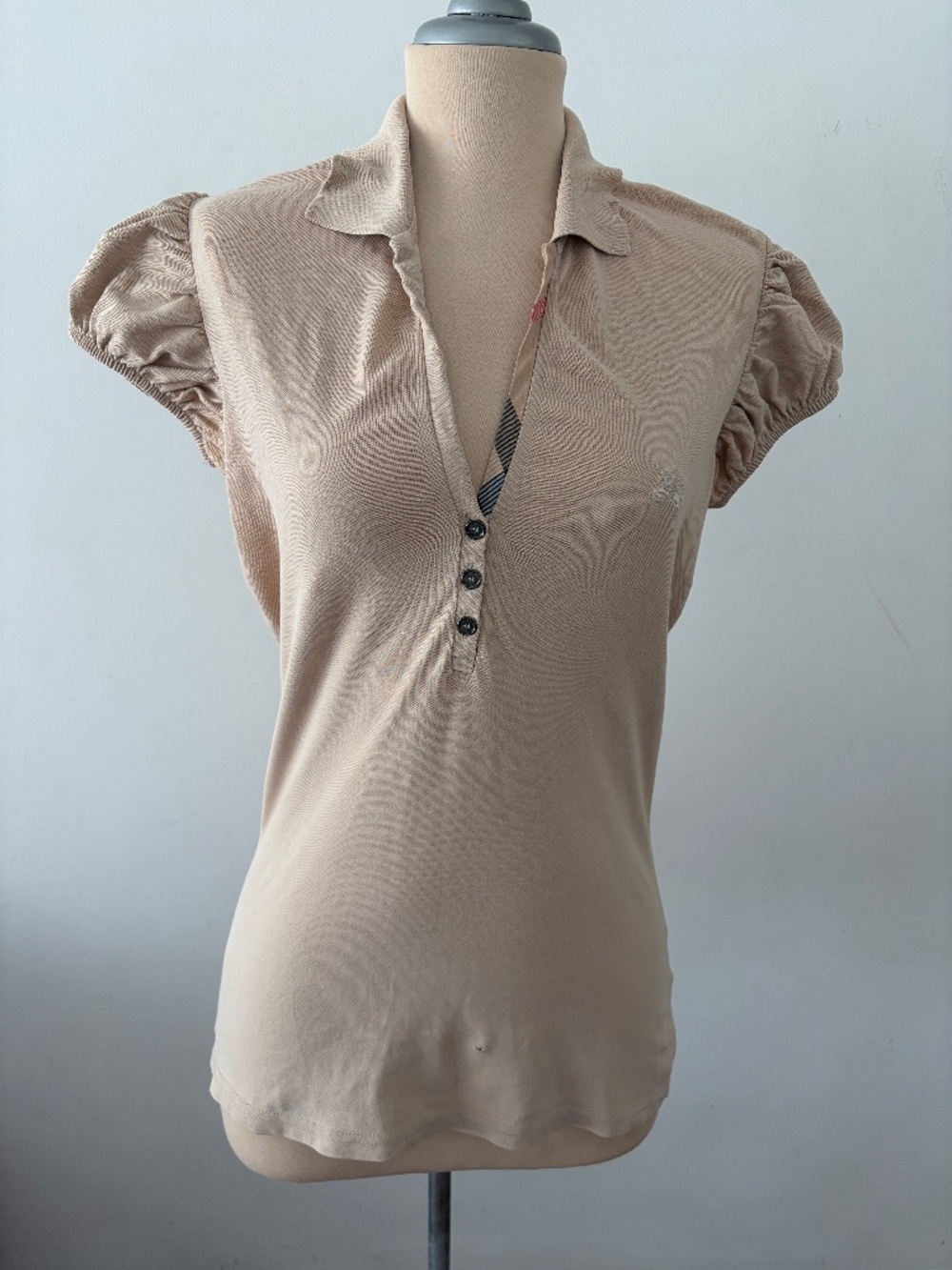 BURBERRY short sleeve polo T-shirt beige size M Medium some tiny holes